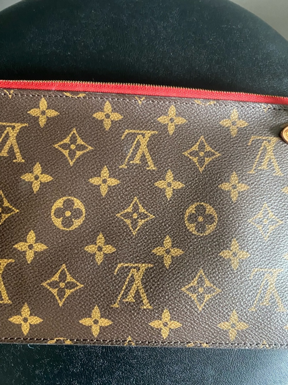 Louis Vuitton Brown Monogram Canvas Pouch with Red Trim - Picture 3 of 8